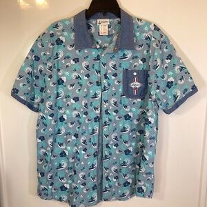 Mickey Mouse Surf Mens Disney Snap Short Sleeve Collared Shirt Sz XL